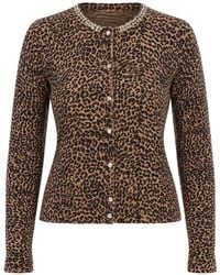 Kaos - Leopard-Print Crystal-Embellished Cardigan - Lyst