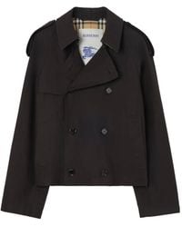 Burberry - Trench Coat Crop En Gabardine Tropicale Leadenham - Lyst