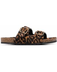 Saint Laurent - Leopard-Print Buckle Sandals - Lyst