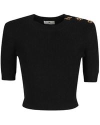 Elisabetta Franchi - Ribbed Button-Detail Sweater - Lyst