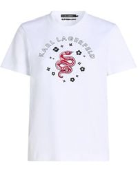 KARL LAGERFELD - Snake-Floral Embroidered T-Shirt - Lyst