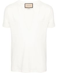 Gucci - T-shirt en jersey de coton à décolleté plongeant - Lyst