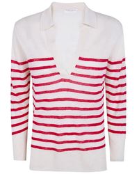 Majestic Filatures - Striped V-Neck Sweater - Lyst