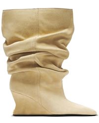 Balmain - Draped Suede Wedge Ankle Boots - Lyst