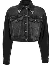 Versace Jeans Couture - Embroidered-Flower Denim Jacket - Lyst