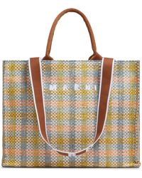 Marni - Logo-embroidered Checkered Shopping Bag - Lyst