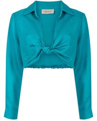 Adriana Degreas - Knotted Linen-blend Cropped Blouse - Lyst