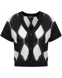 Lorena Antoniazzi - Argyle-Knit Short-Sleeve Cardigan - Lyst