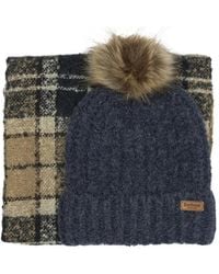 Barbour - Saltburn Pom-Pom Check-Pattern Scarf And Beanie Hat Set - Lyst