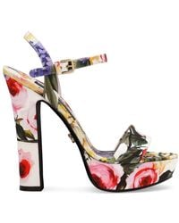 Dolce & Gabbana - Floral-print Gabardine Platform Sandals - Lyst