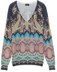 Etro - Paisley-Print V-Neck Sweater - Lyst