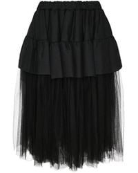 Noir Kei Ninomiya - Jupe Mi-Longue Volantée À Empiècements En Tulle - Lyst