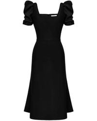 POST MERIDIEM - Square-Neck Short-Sleeve Midi Dress - Lyst
