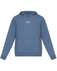 EA7 - Logo-Print Drawstring Hoodie - Lyst