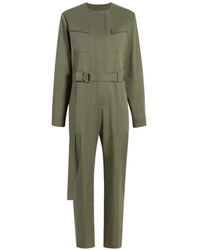 Another Tomorrow - Belted Collarless Jumpsuit - Lyst