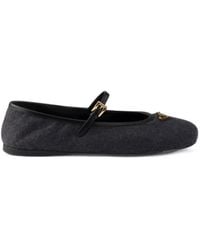 Prada - Buckle-Strap Cashmere Ballet Flats - Lyst