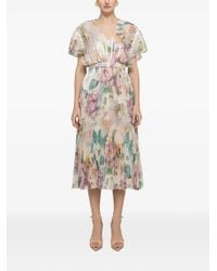 Nissa - Pleated Floral-Print Midi Dress - Lyst