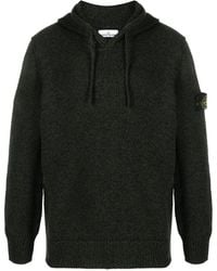 Stone Island - Compass-Patch Ribbed-Knit Mélange Hoodie - Lyst