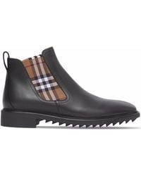 Burberry - Leather Check-detail Chelsea Boots - Lyst