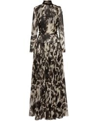 Oscar de la Renta - Robe Longue Plissée À Imprimé Animalier - Lyst