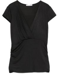 Patrizia Pepe - V-Neck Draped Modal T-Shirt - Lyst