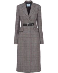 Prada - Galles Wool Coat With Leather Belt - Lyst