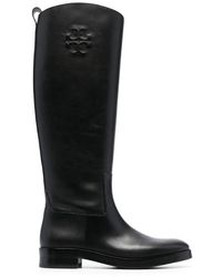 Tory Burch - Logo-embossed Tall Leather Boots - Lyst