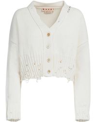 Marni - Logo-Embroidered Distressed Cardigan - Lyst