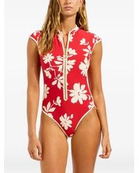 Seafolly - Floral-Print Cap-Sleeve Swimsuit - Lyst