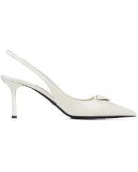 Prada - Logo-Plaque Slingback Pumps - Lyst