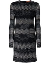 Missoni - Long-Sleeve Viscose Lamé Chevron Mini Dress - Lyst