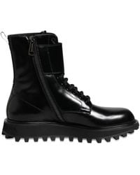 Dolce & Gabbana - Leather Lace Up Mid Calf Boots Shoes - Lyst