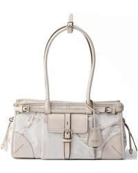 Prada - Bonnie Medium Printed Linen And Leather Handbag - Lyst