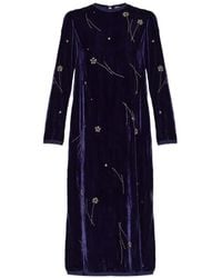 forte_forte - Fleurs D'Orient Floral-Beaded Velvet Midi Dress - Lyst