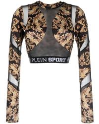 Philipp Plein - Baroque-Print Long-Sleeved Crop Top - Lyst