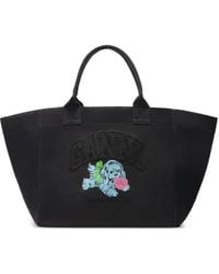 Ganni - Recycled Cotton Xxl Tote Bag - Lyst