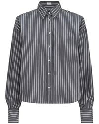 Brunello Cucinelli - Striped Cotton Poplin Shirt - Lyst