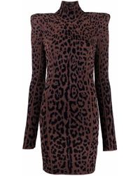 Roberto Cavalli - Structured-shoulder Leopard Jacquard Dress - Lyst