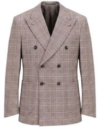 Isaia - Check-Pattern Double-Breasted Jacket - Lyst