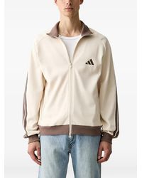 adidas - Logo-Embroidered Striped-Sleeve Zip-Up Sweatshirt - Lyst