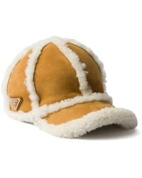 Prada - Suede Shearling Baseball Cap - Lyst