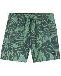 BOSS - Leaf-Print Swim Shorts - Lyst
