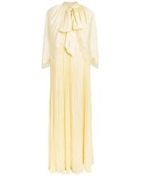 Self-Portrait - Lace-Trim Tie-Neck Maxi Dress - Lyst