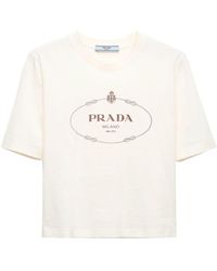 Prada - Logo-print Cotton Cropped T-shirt - Lyst