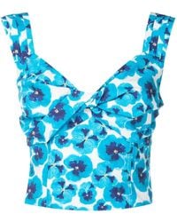 Isolda - Top Crop A Fiori Plissettato - Lyst