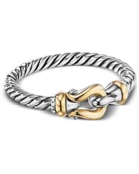 David Yurman - 18kt Yellow Gold And Sterling Silver Petite Buckle Ring - Lyst