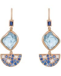 CLARA CHEHAB - Half Moon Aquamarine, Sapphire And Diamond Drop Earrings - Lyst