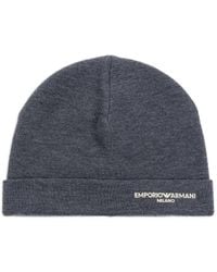 Emporio Armani - Logo-Embroidered Wool Beanie - Lyst