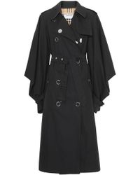Burberry Cape Sleeve Gabardine Trench Coat - Black