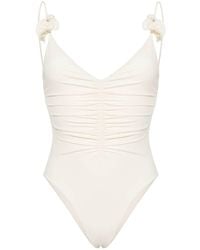 Magda Butrym - Floral-appliqué Ruched Swimsuit - Lyst